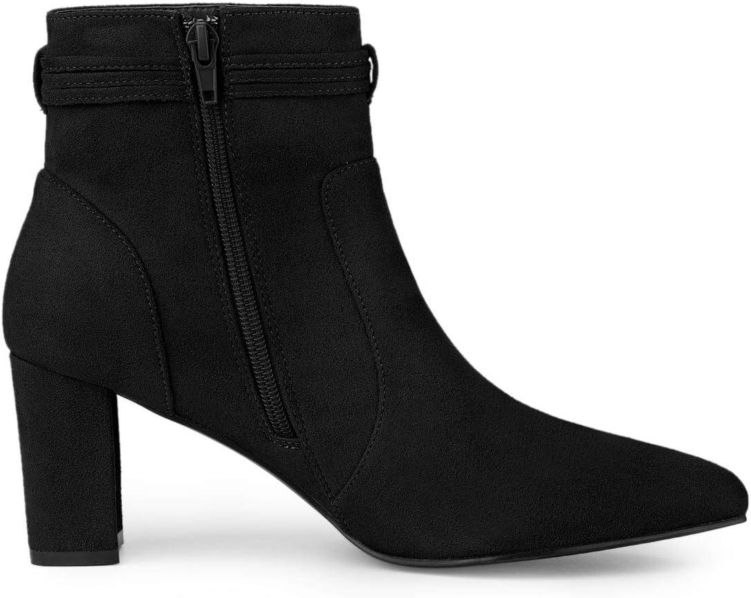 imageAllegra K Womens Pointed Toe Block Heel Zipper Ankle BootsBlack