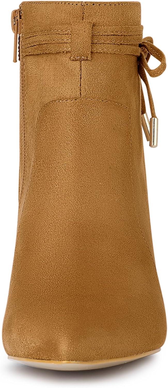 imageAllegra K Womens Pointed Toe Block Heel Zipper Ankle BootsBrown