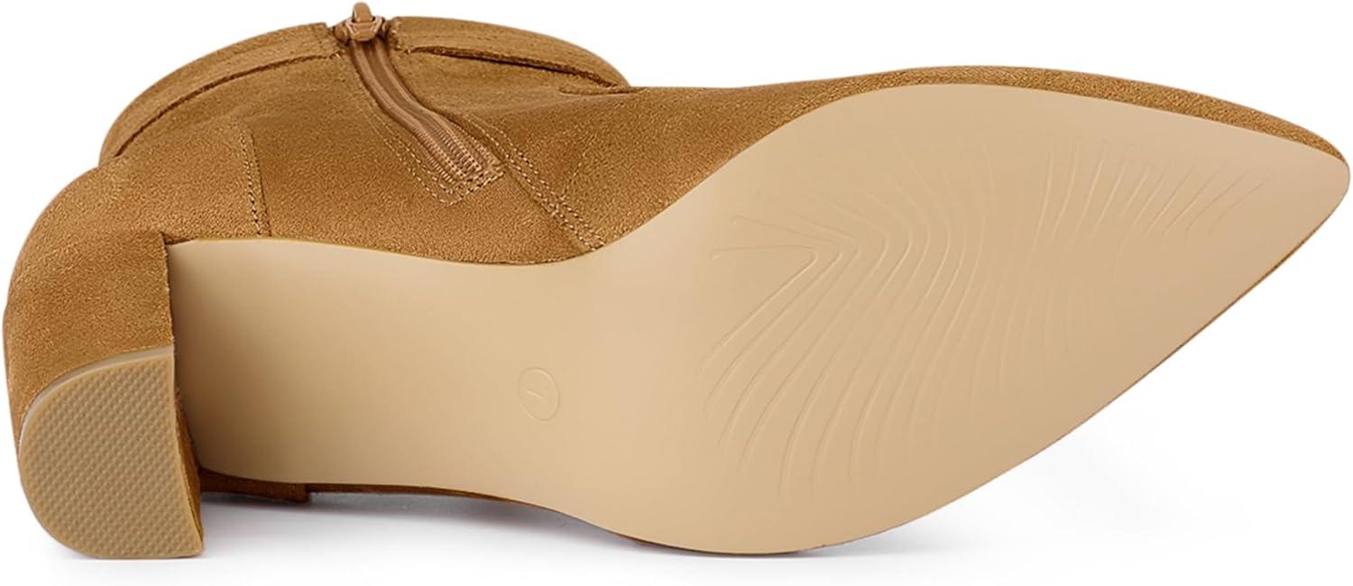 imageAllegra K Womens Pointed Toe Block Heel Zipper Ankle BootsBrown