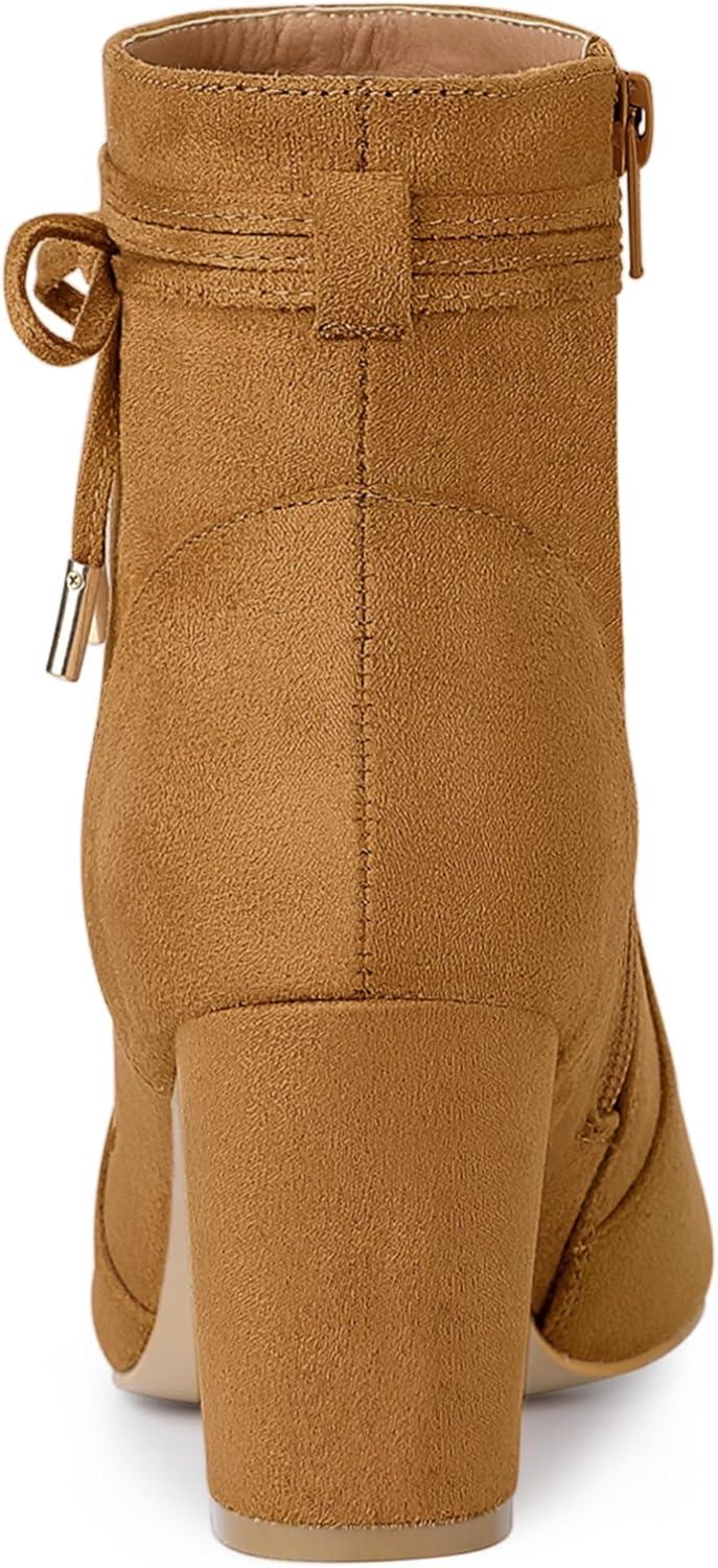 imageAllegra K Womens Pointed Toe Block Heel Zipper Ankle BootsBrown