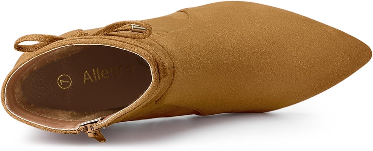 imageAllegra K Womens Pointed Toe Block Heel Zipper Ankle BootsBrown