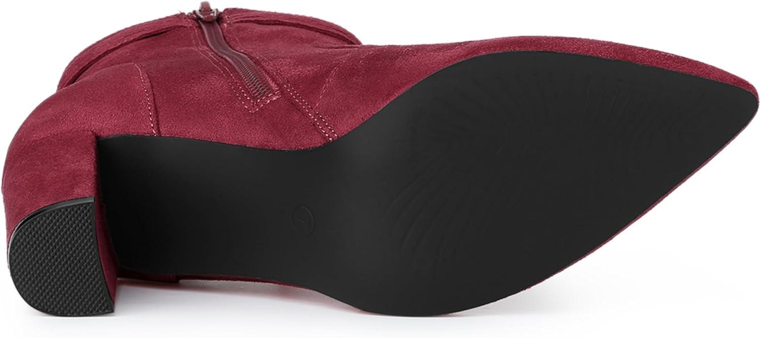 imageAllegra K Womens Pointed Toe Block Heel Zipper Ankle BootsBurgundy