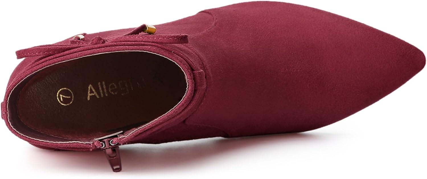 imageAllegra K Womens Pointed Toe Block Heel Zipper Ankle BootsBurgundy