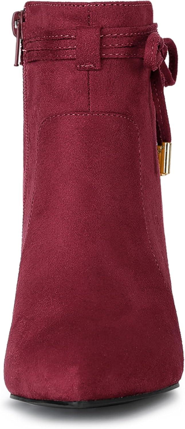 imageAllegra K Womens Pointed Toe Block Heel Zipper Ankle BootsBurgundy