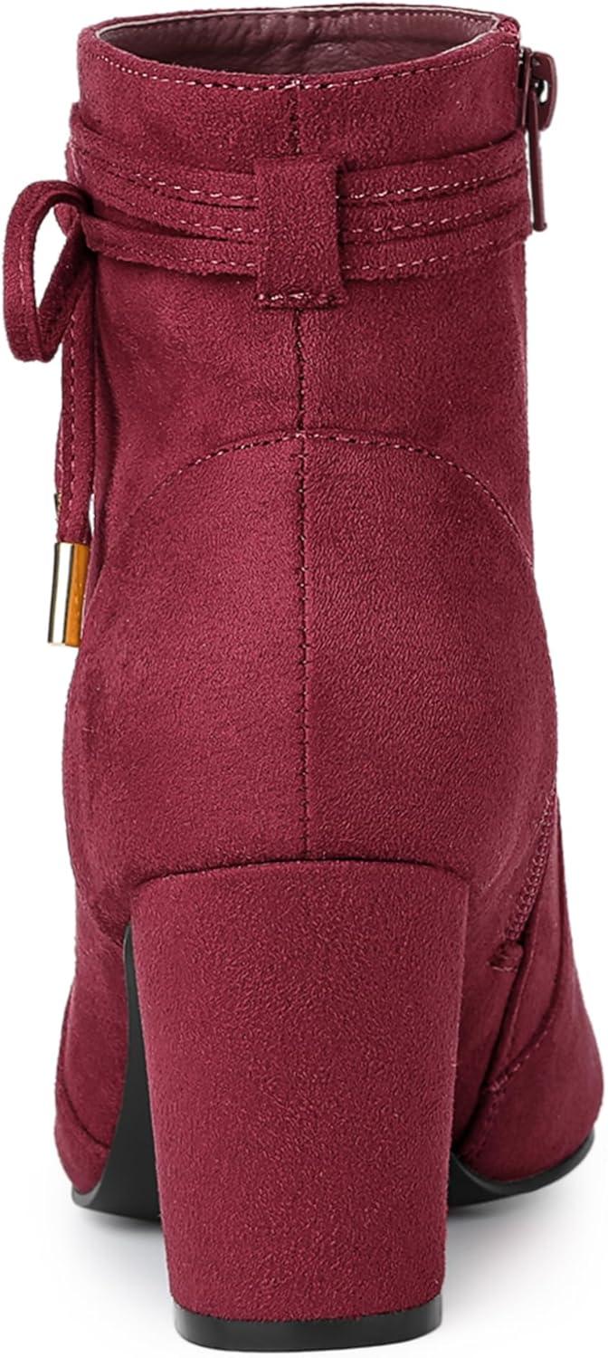 imageAllegra K Womens Pointed Toe Block Heel Zipper Ankle BootsBurgundy