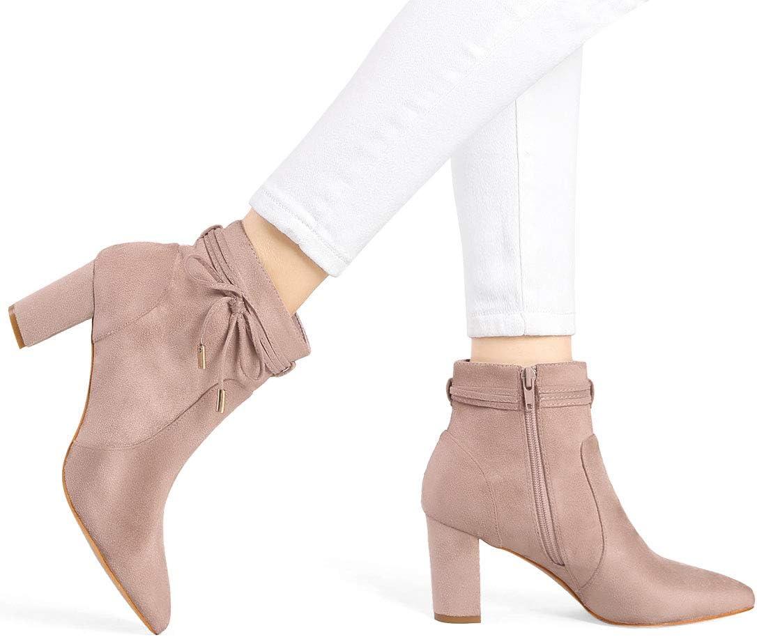 imageAllegra K Womens Pointed Toe Block Heel Zipper Ankle BootsDust Pink