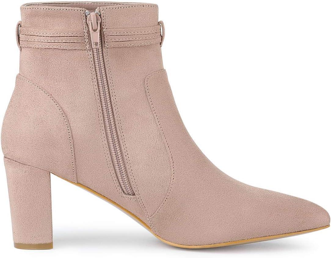 imageAllegra K Womens Pointed Toe Block Heel Zipper Ankle BootsDust Pink
