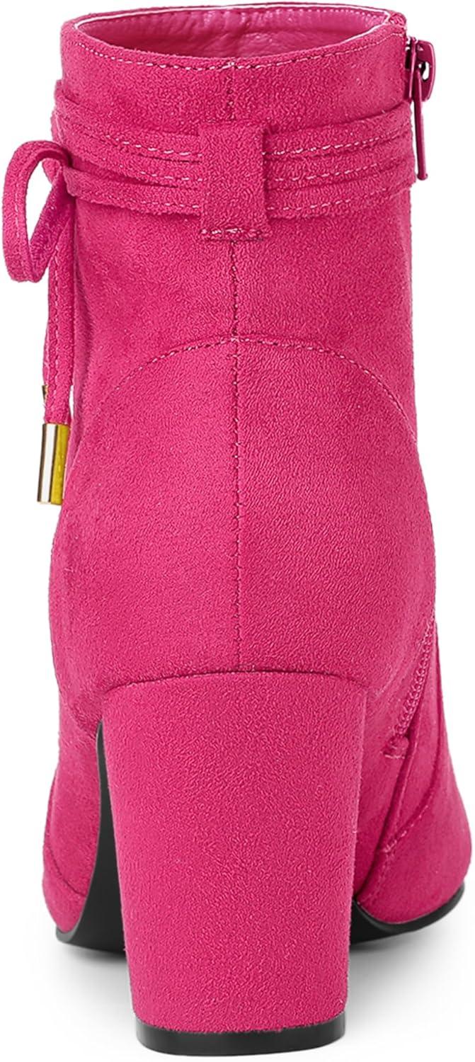 imageAllegra K Womens Pointed Toe Block Heel Zipper Ankle BootsHot Pink