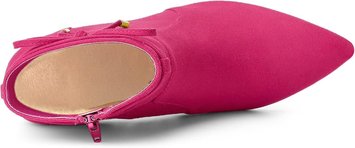 imageAllegra K Womens Pointed Toe Block Heel Zipper Ankle BootsHot Pink