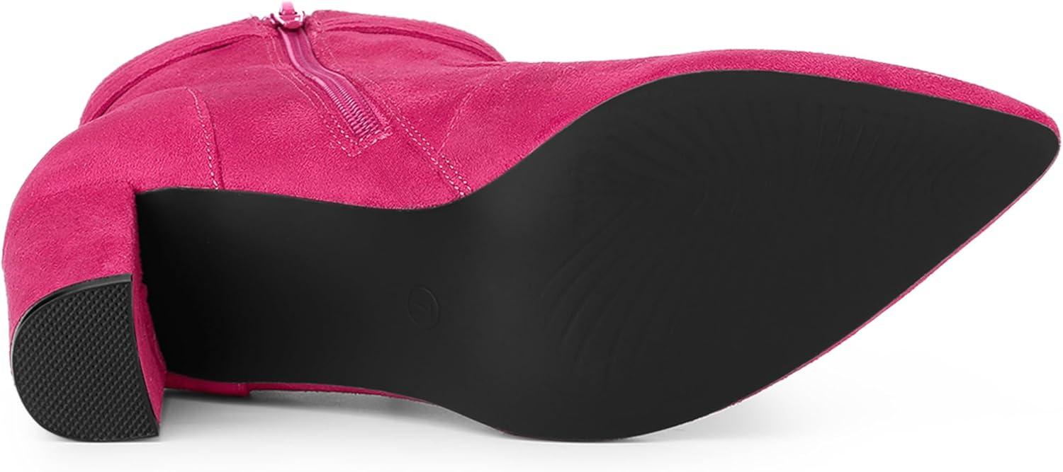 imageAllegra K Womens Pointed Toe Block Heel Zipper Ankle BootsHot Pink