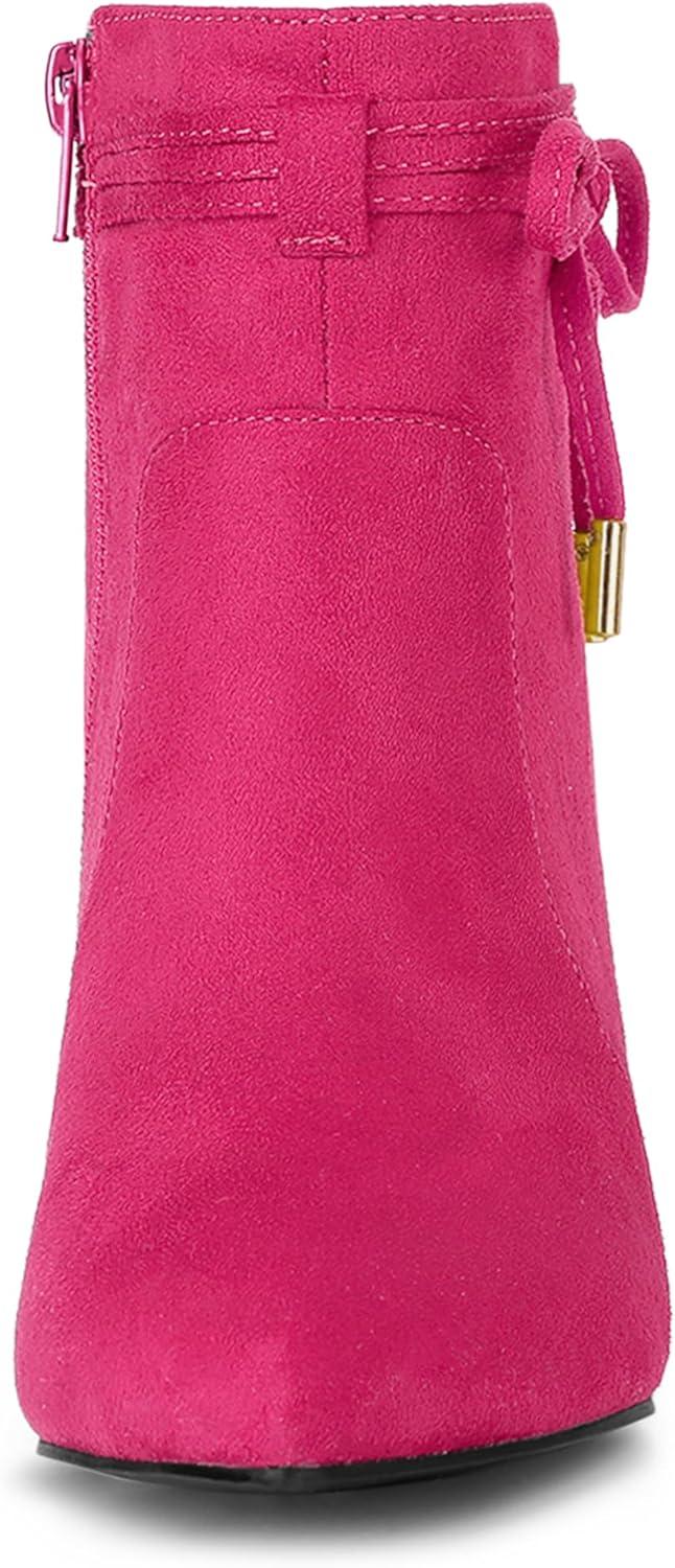imageAllegra K Womens Pointed Toe Block Heel Zipper Ankle BootsHot Pink