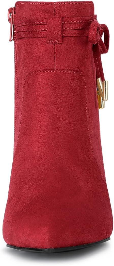 imageAllegra K Womens Pointed Toe Block Heel Zipper Ankle BootsRed