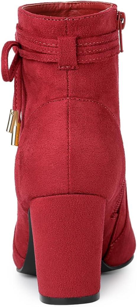 imageAllegra K Womens Pointed Toe Block Heel Zipper Ankle BootsRed
