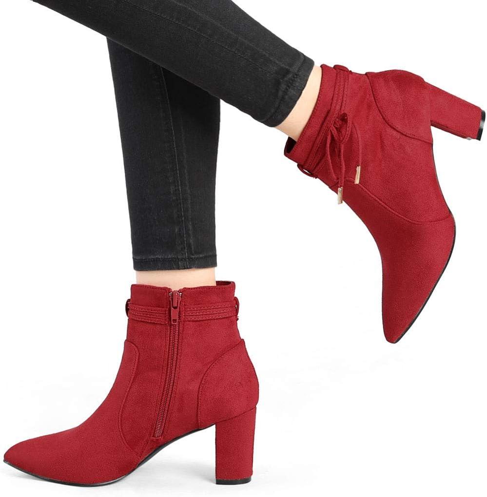 imageAllegra K Womens Pointed Toe Block Heel Zipper Ankle BootsRed
