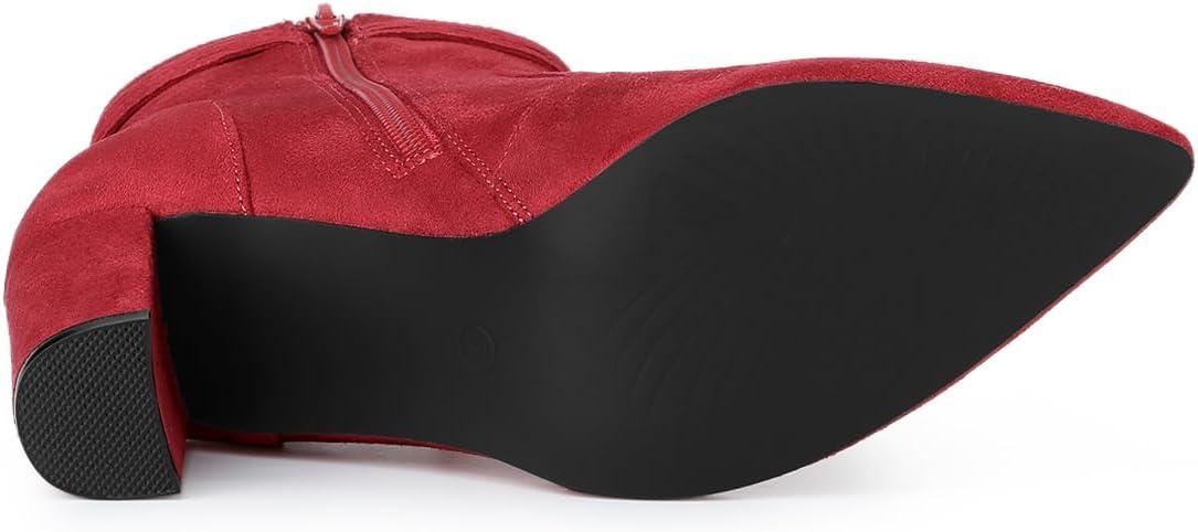 imageAllegra K Womens Pointed Toe Block Heel Zipper Ankle BootsRed