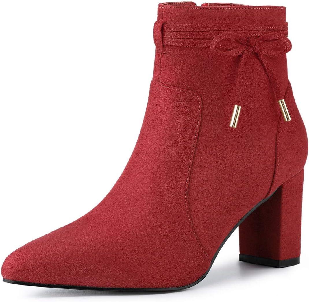 imageAllegra K Womens Pointed Toe Block Heel Zipper Ankle BootsRed