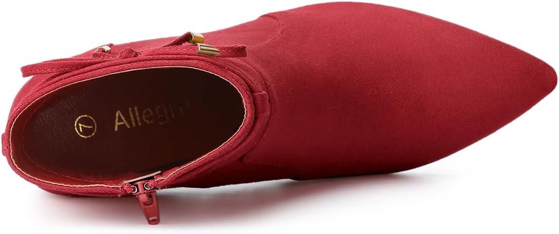 imageAllegra K Womens Pointed Toe Block Heel Zipper Ankle BootsRed