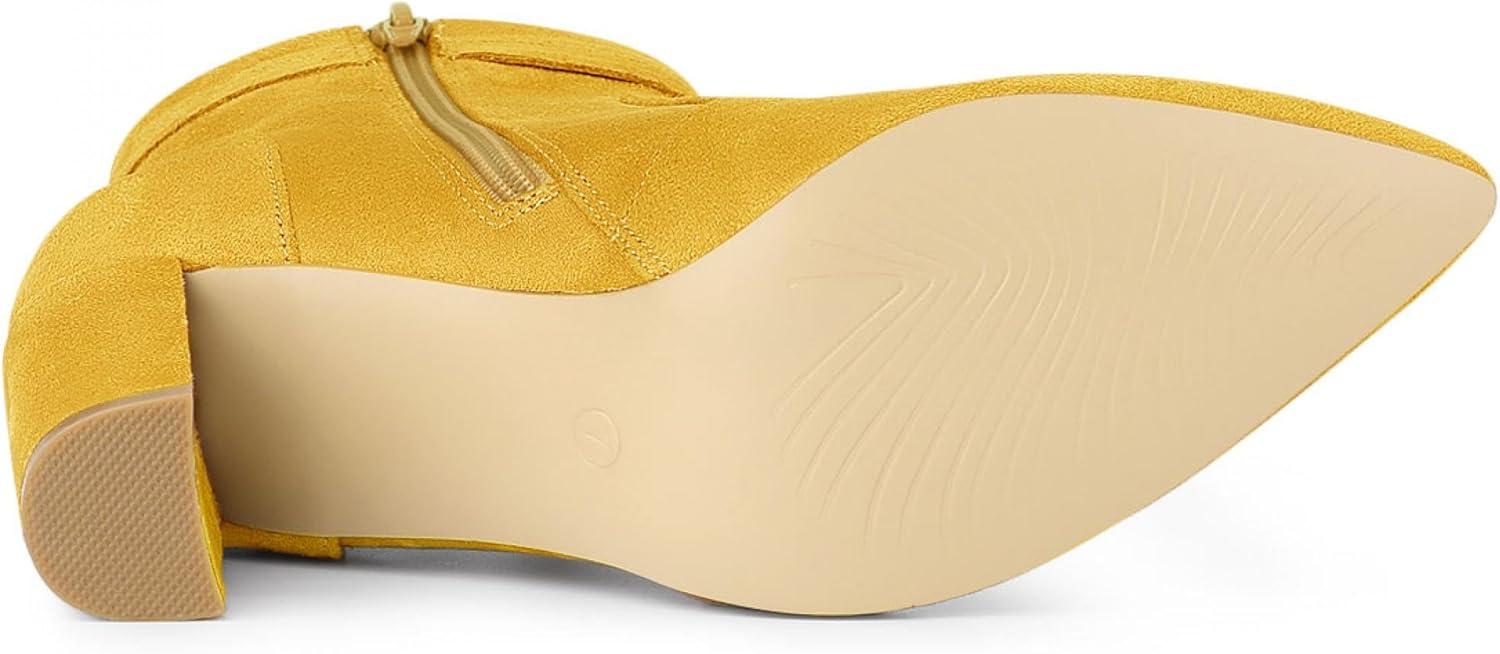 imageAllegra K Womens Pointed Toe Block Heel Zipper Ankle BootsYellow