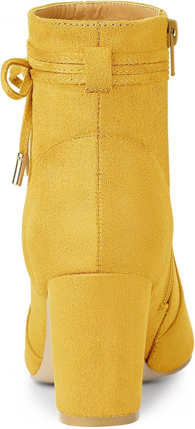 imageAllegra K Womens Pointed Toe Block Heel Zipper Ankle BootsYellow