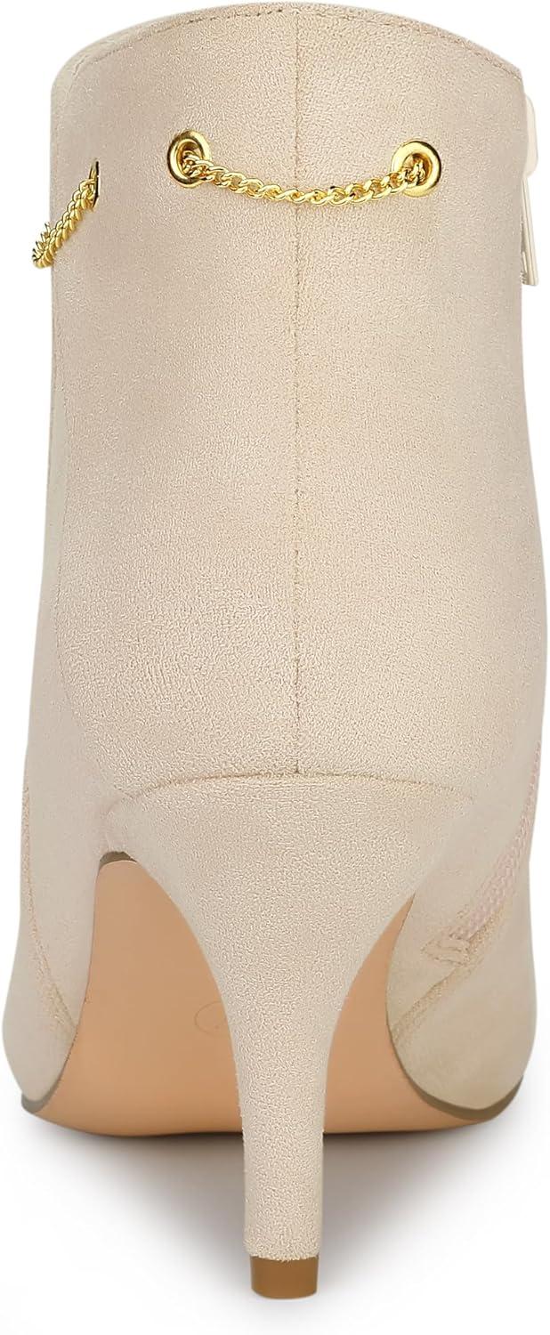 imageAllegra K Womens Pointed Toe Side Zip Stiletto Heel Ankle BootiesBeige