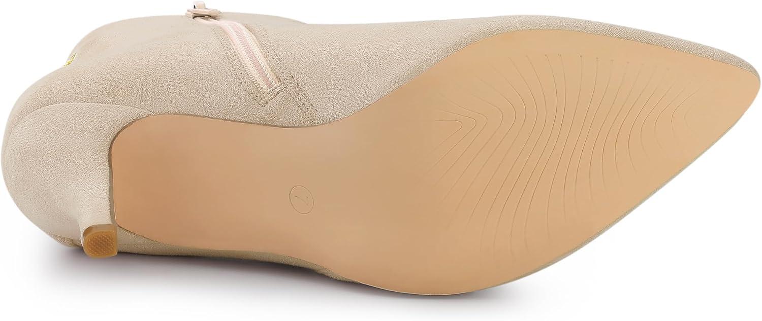 imageAllegra K Womens Pointed Toe Side Zip Stiletto Heel Ankle BootiesBeige