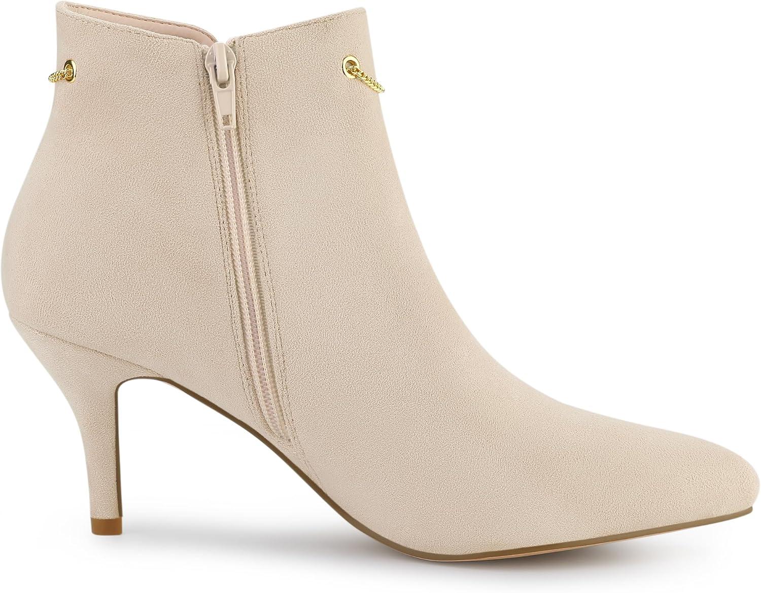 imageAllegra K Womens Pointed Toe Side Zip Stiletto Heel Ankle BootiesBeige