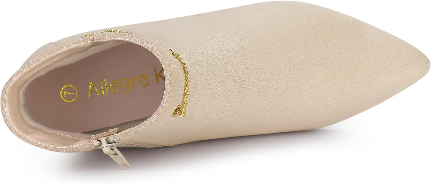 imageAllegra K Womens Pointed Toe Side Zip Stiletto Heel Ankle BootiesBeige