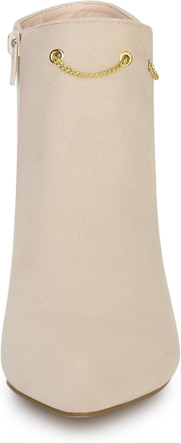 imageAllegra K Womens Pointed Toe Side Zip Stiletto Heel Ankle BootiesBeige