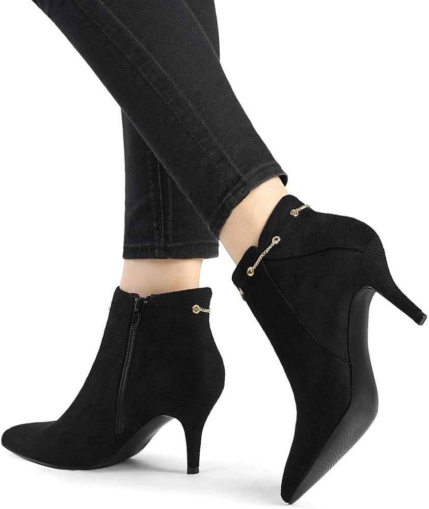 imageAllegra K Womens Pointed Toe Side Zip Stiletto Heel Ankle BootiesBlack