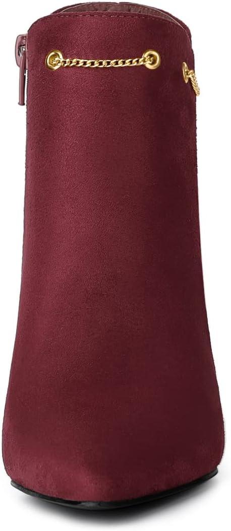imageAllegra K Womens Pointed Toe Side Zip Stiletto Heel Ankle BootiesBurgundy