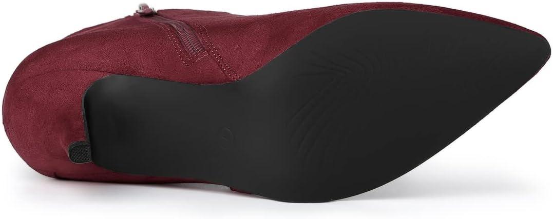 imageAllegra K Womens Pointed Toe Side Zip Stiletto Heel Ankle BootiesBurgundy