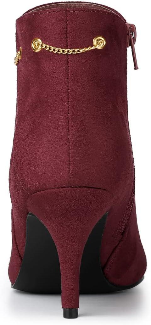 imageAllegra K Womens Pointed Toe Side Zip Stiletto Heel Ankle BootiesBurgundy