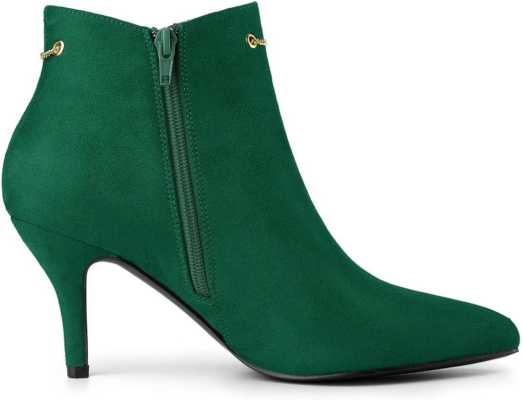 imageAllegra K Womens Pointed Toe Side Zip Stiletto Heel Ankle BootiesEmerald Green