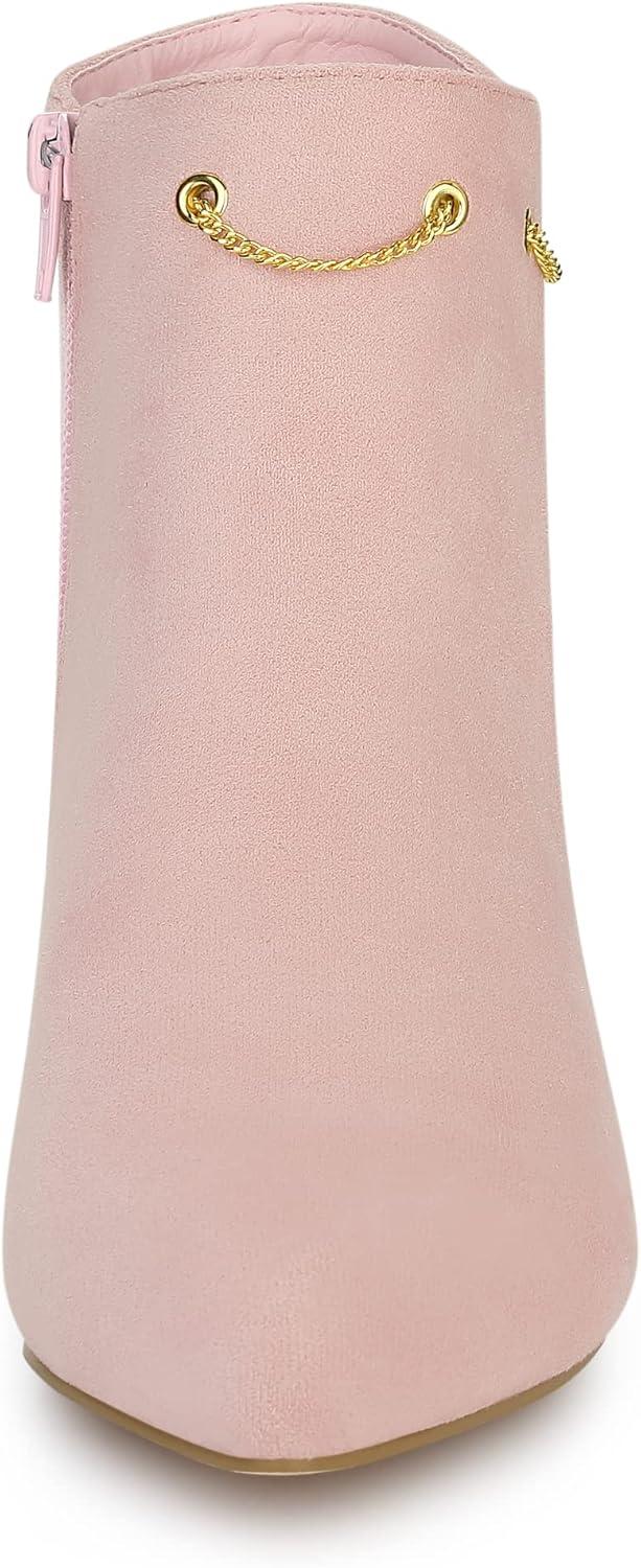 imageAllegra K Womens Pointed Toe Side Zip Stiletto Heel Ankle BootiesPink