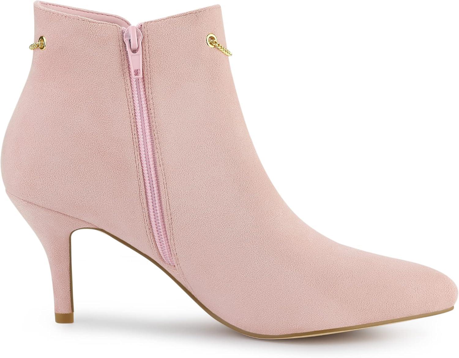imageAllegra K Womens Pointed Toe Side Zip Stiletto Heel Ankle BootiesPink