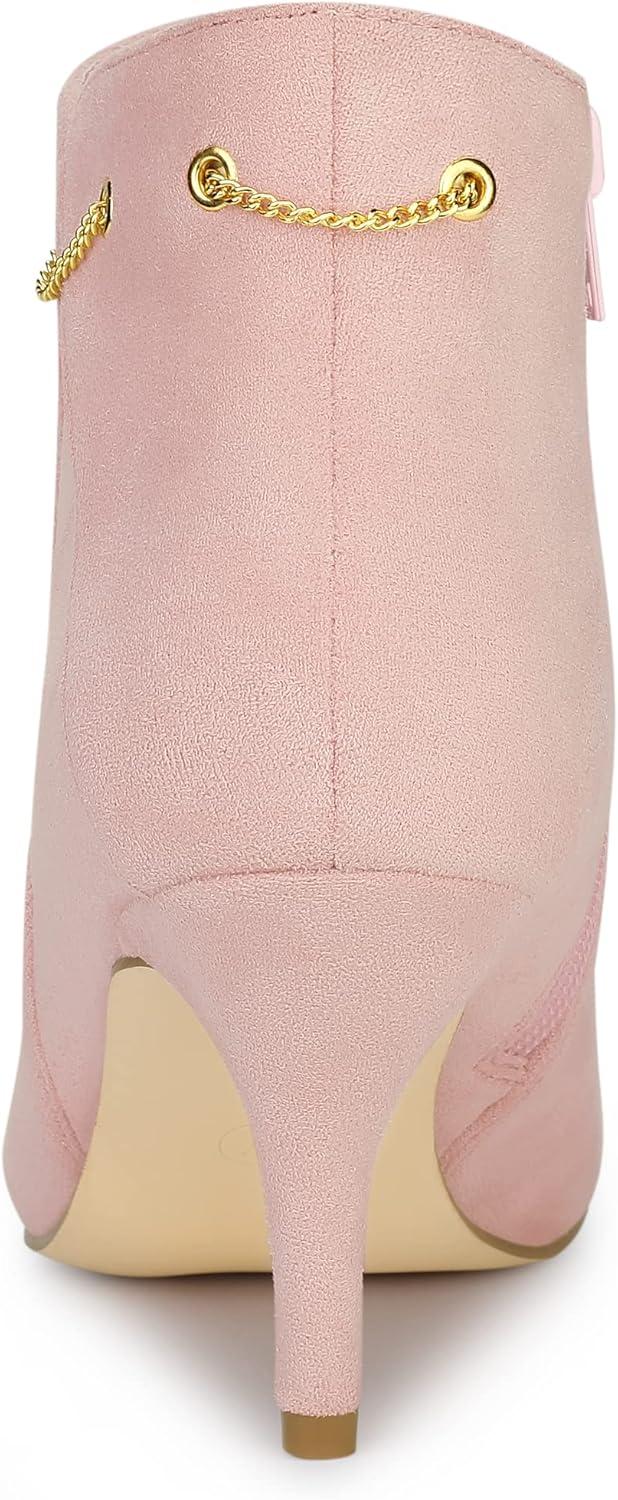 imageAllegra K Womens Pointed Toe Side Zip Stiletto Heel Ankle BootiesPink