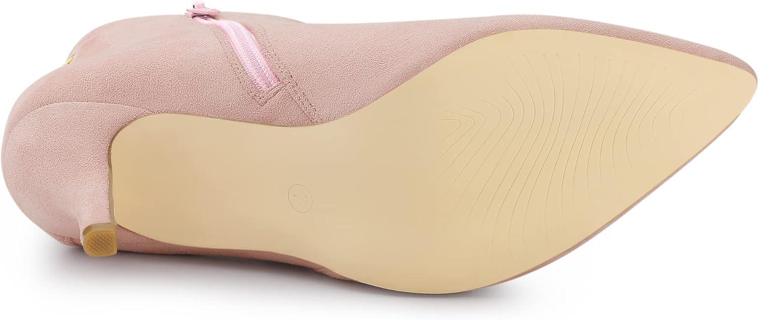 imageAllegra K Womens Pointed Toe Side Zip Stiletto Heel Ankle BootiesPink