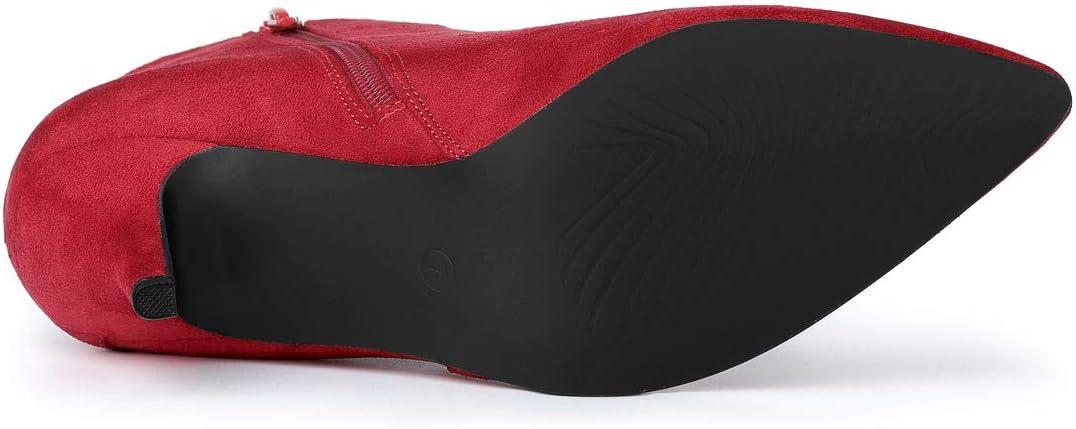 imageAllegra K Womens Pointed Toe Side Zip Stiletto Heel Ankle BootiesRed