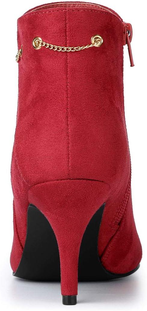 imageAllegra K Womens Pointed Toe Side Zip Stiletto Heel Ankle BootiesRed