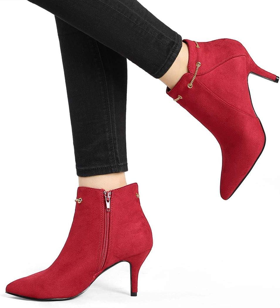 imageAllegra K Womens Pointed Toe Side Zip Stiletto Heel Ankle BootiesRed
