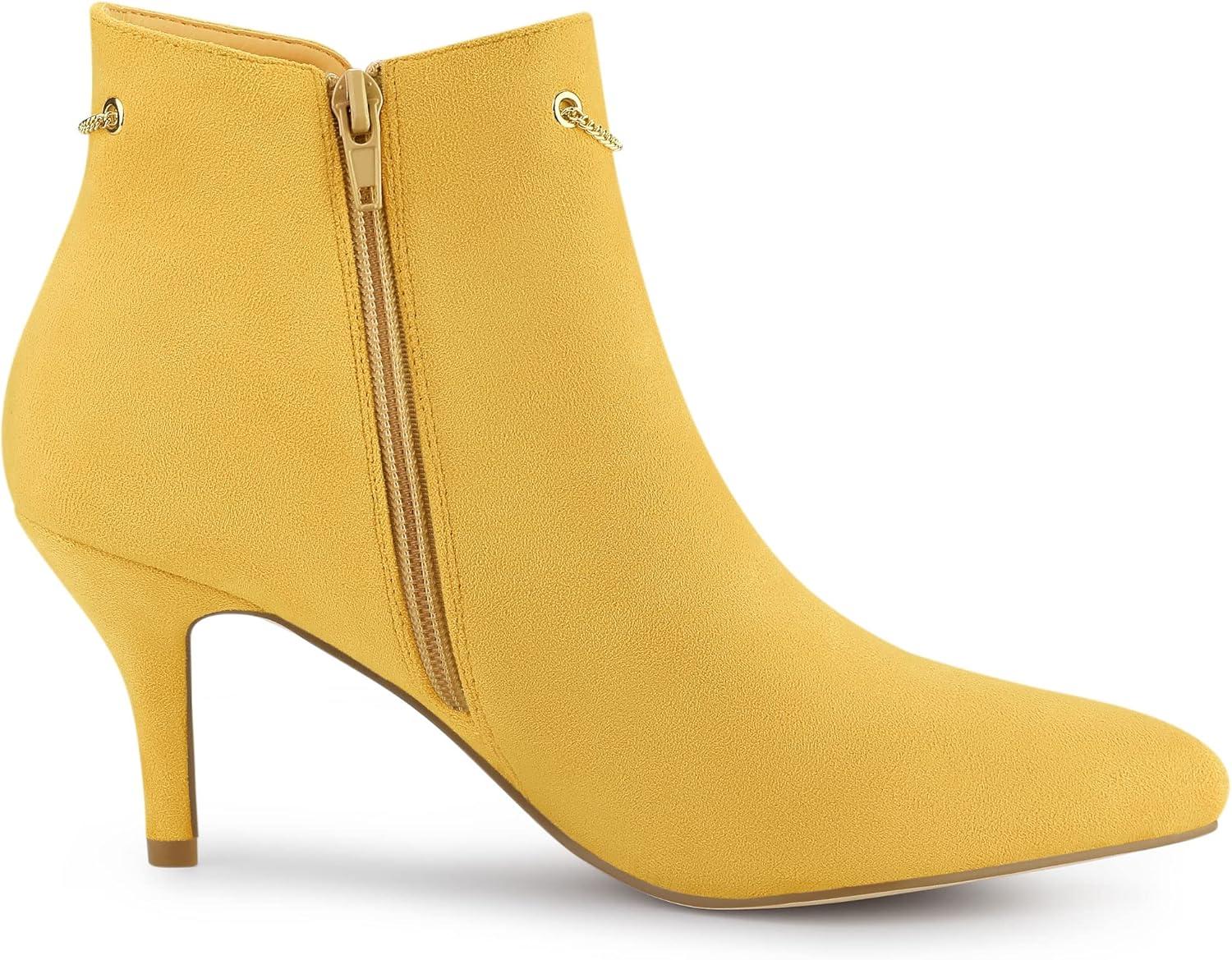 imageAllegra K Womens Pointed Toe Side Zip Stiletto Heel Ankle BootiesYellow
