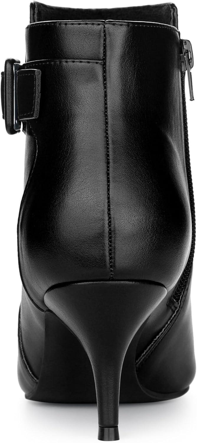 imageAllegra K Womens Pointy Toe Zipper Buckle Decor Kitten Heels Ankle BootsBlack