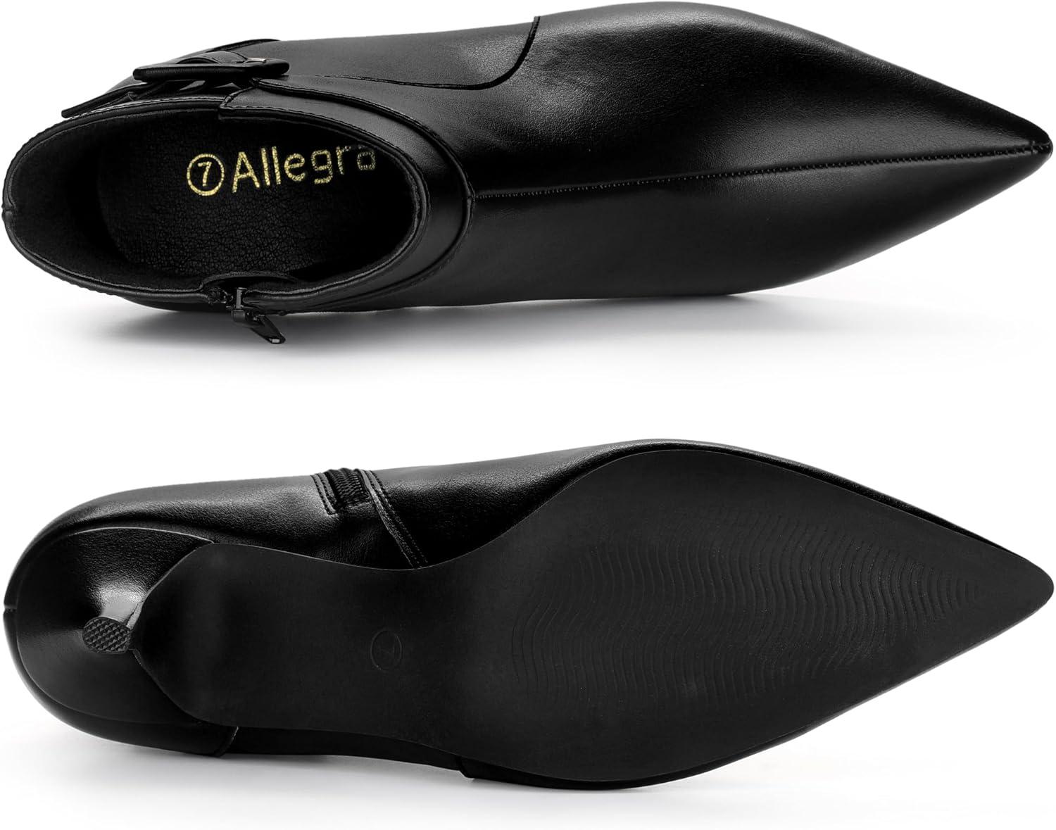 imageAllegra K Womens Pointy Toe Zipper Buckle Decor Kitten Heels Ankle BootsBlack