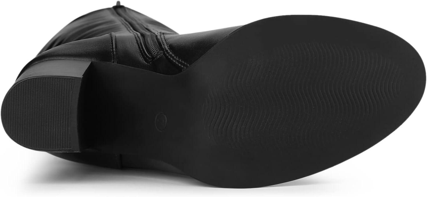 imageAllegra K Womens Round Toe Block Heeled Knee High BootsBlack