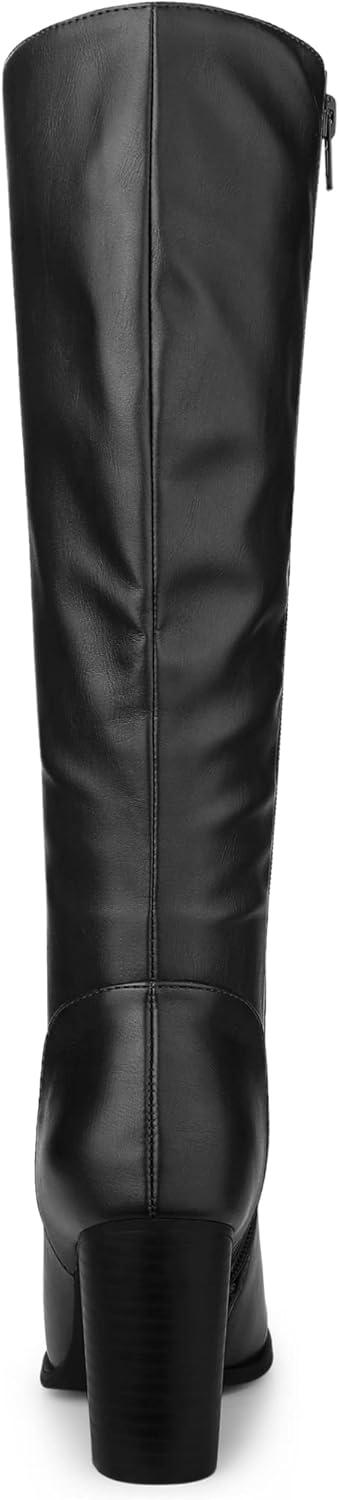imageAllegra K Womens Round Toe Block Heeled Knee High BootsBlack