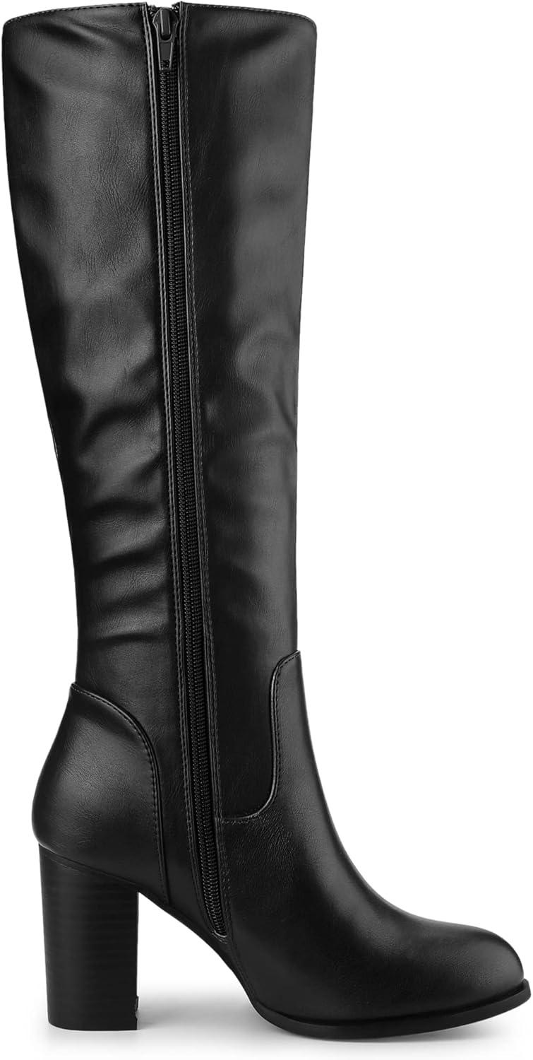 imageAllegra K Womens Round Toe Block Heeled Knee High BootsBlack