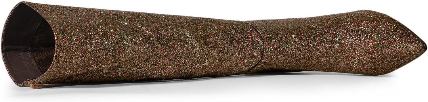 imageAllegra K Womens Sparkle Glitter Pointy Toe Stiletto Heel Knee High BootsDark Brown