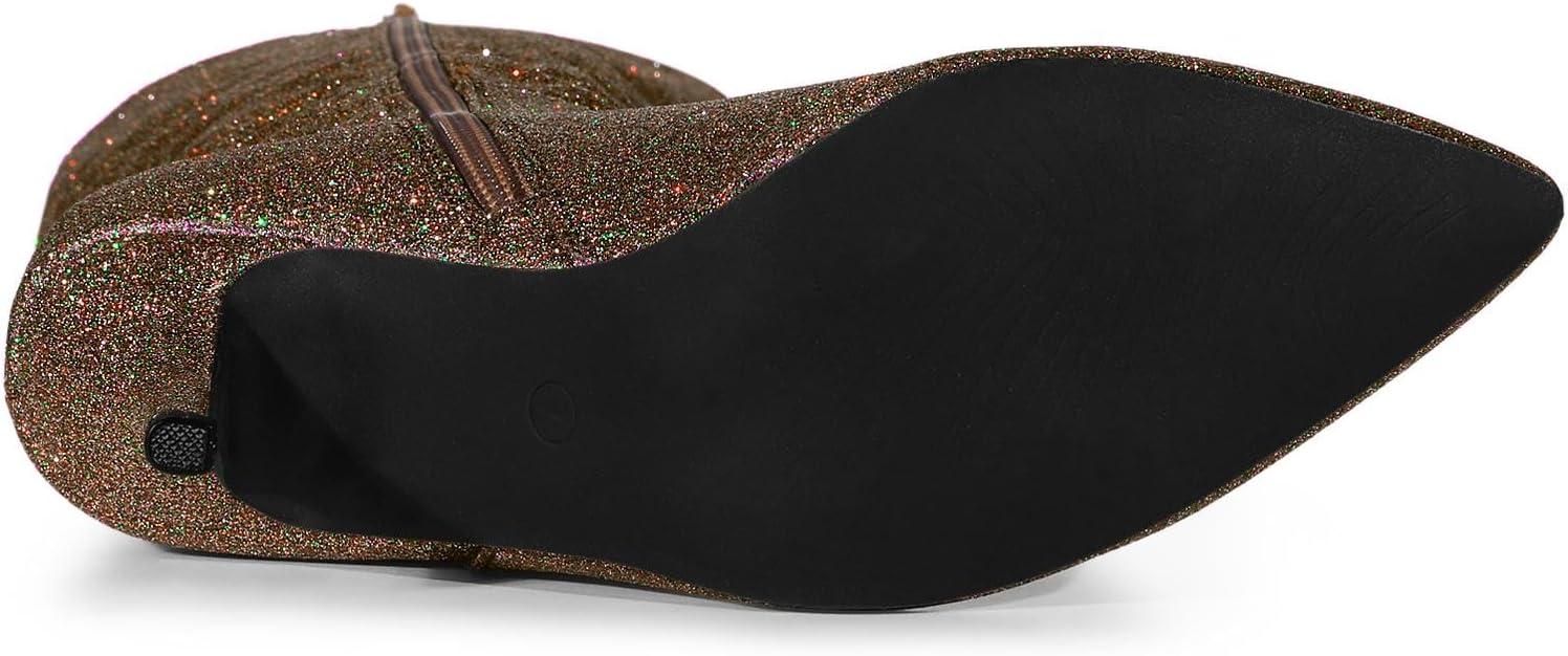 imageAllegra K Womens Sparkle Glitter Pointy Toe Stiletto Heel Knee High BootsDark Brown