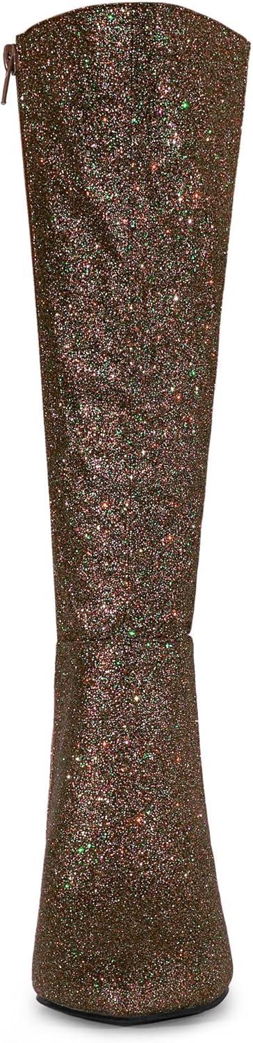 imageAllegra K Womens Sparkle Glitter Pointy Toe Stiletto Heel Knee High BootsDark Brown