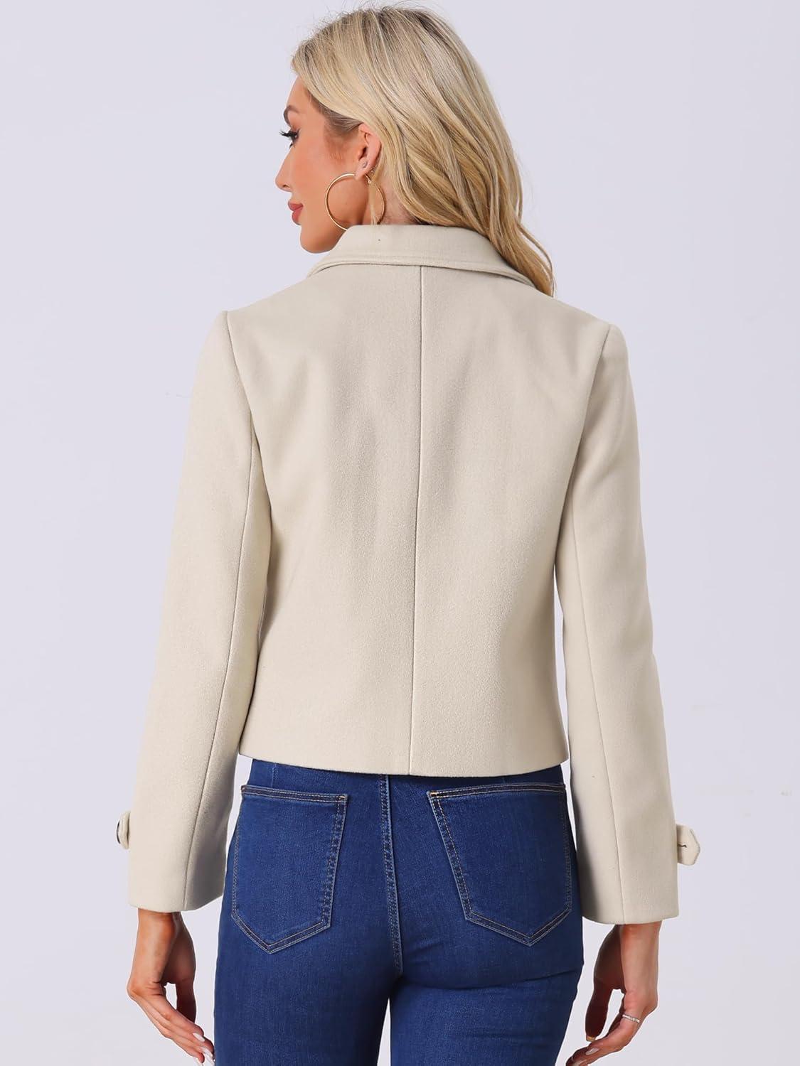 imageAllegra K Womens Turn Down Collar Long Sleeve Single Breasted Outwear Winter Pea CoatBeige